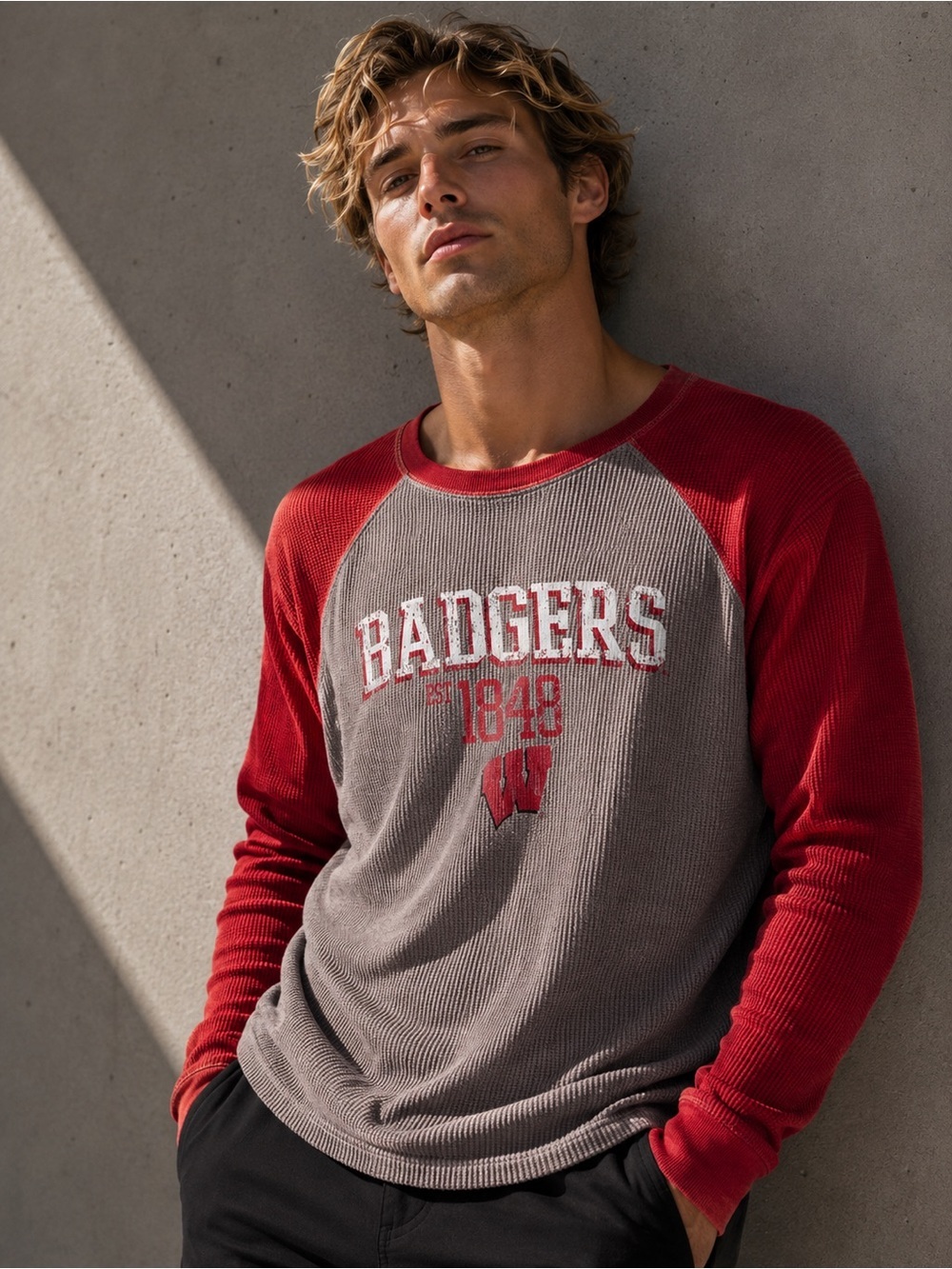 Wisconsin Badgers Waffle Knit Raglan Thermal Shirt XL
